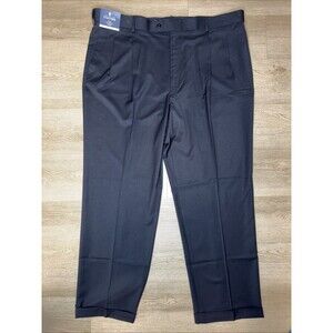 NWT Stafford Travel Big & Tall Fit Pants Mens 46x32 Black Pleated Cuffed Dress
